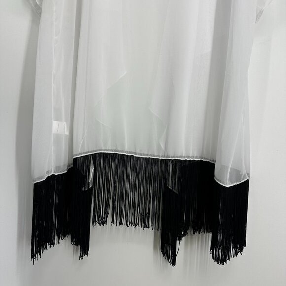 3/$25 LulaRoe Sheer Fringe Monroe Kimono Cardigan Top L White Black Boho NWT - Picture 9 of 9